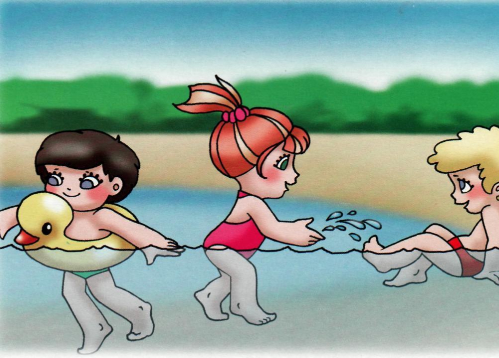 нарисованные дети в воде