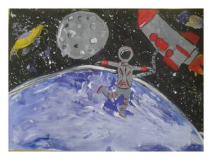 детский рисунок космонавт в открытом космосе